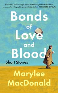 Bonds of Love & Blood A man in a long, heavy coat walking along a beach with a suitcase above his head flying like a kite