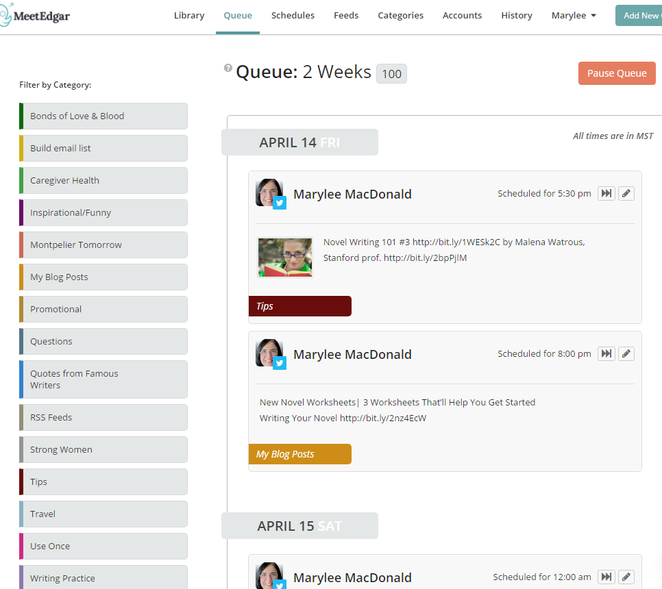 MeetEdgar tool author platforms