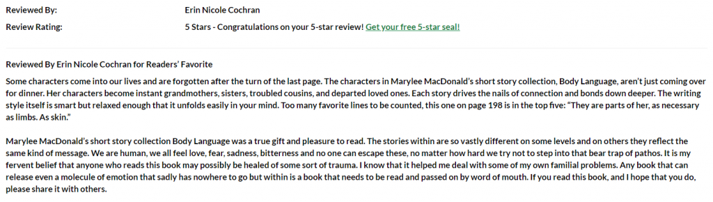 Readers Favorite review